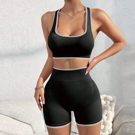 Seamless Sports Yoga Suit Vest Shorts For Women High Waist Shaping